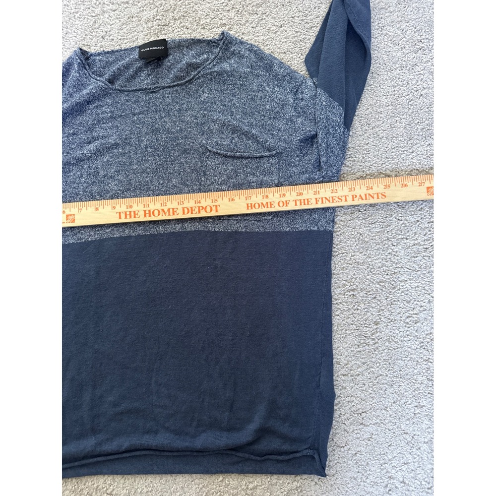 Club Monaco Mens Blue Colorblock 100% Linen Lightweight Knit Sweater Large - Picture 5 of 7
